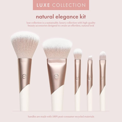 EcoTools Luxe Natural Elegance Professional Makeup Brush Set for Face Cheek and Eye Makeup Pink 5 Piece Set