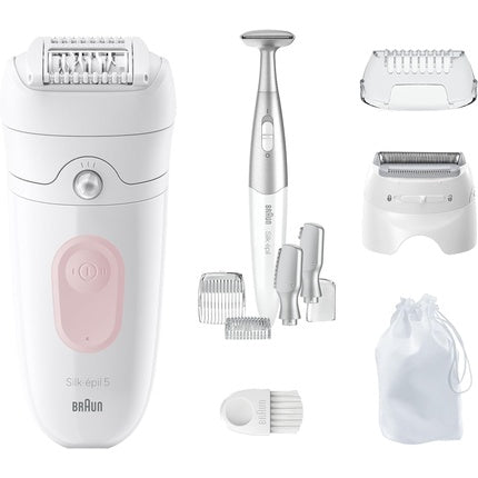Braun Silk-épil 5 Epilator for Women Long-Lasting Hair Removal with Bikini Trimmer White/Flamingo Pink