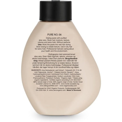 ZENZ Styling Paste Pure no. 06 Organic Aloe Vera Organic Glycerin Fragrance Free Allergy Friendly Gives Texture Volume Extra Hold All Hair Types