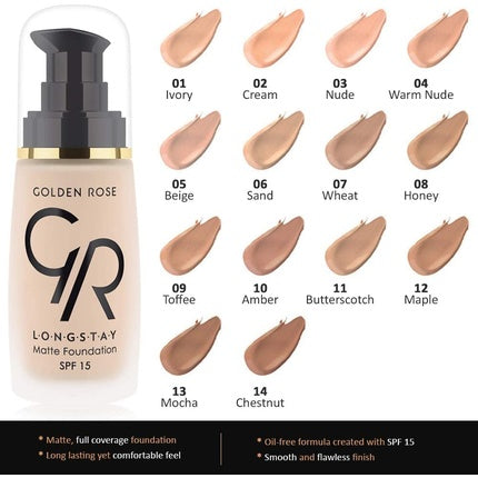 Golden Rose Matte Long Wear Oil Free Foundation with SPF 15 in Honey Shade 08
