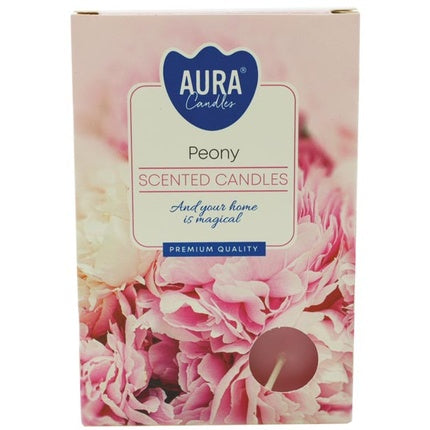 Aura Candles Scented Tea Lights 6 Peony 12x8x18 Cm Approx 4 Hours Burning Time