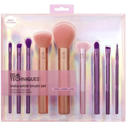 Real Techniques Insta Artist Brush Kit Face Cheek & Eye Brush Set Makeup Brush Kit For Foundation Blush Bronzer Concealer & Eyeshadow Professional Quality Makeup Tools 9 Piece Set