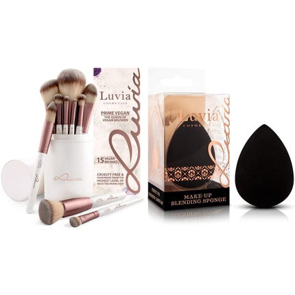 Luvia Makeup Brush Set and Beauty Blender Sponge - Extra Soft Blending Sponge in Timeless Black - Prime Vegan