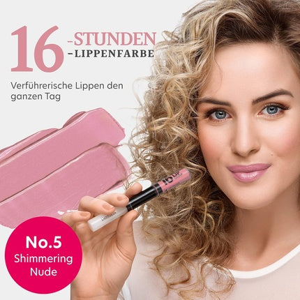Dermacol 16-Hour Lip Color High Pigment Glossy Lipstick Two-Phase Lip Gloss Lip Makeup Products with Matte & Glitter Finish No.5 Shimmering Nude Lipstick 7.1mL
