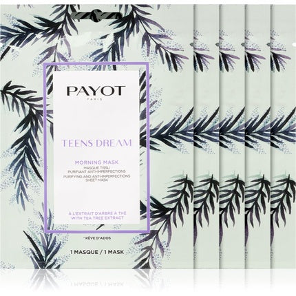 Payot Morning Mask Teens Dream - Cleansing and Refreshing Fabric Mask for Combination and Oily Skin, 5 pcs