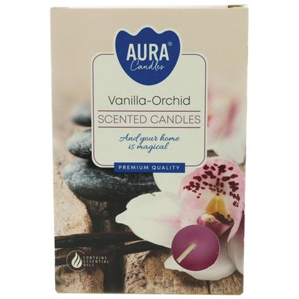 Aura Candles Tealight Scent 6s Vanilla Orchid 6x12g Approx 4 Hours Burning Time