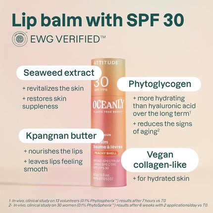 Attitude Oceanly Tinted Lip Balm with SPF 30 EWG Verified Plastic-Free
