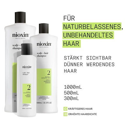 Nioxin Scalp + Hair System 2 Shampoo Deep Cleansing for Untreated, Visibly Thinning Hair with Biotin, Caffeine & Niacinamide 300ml