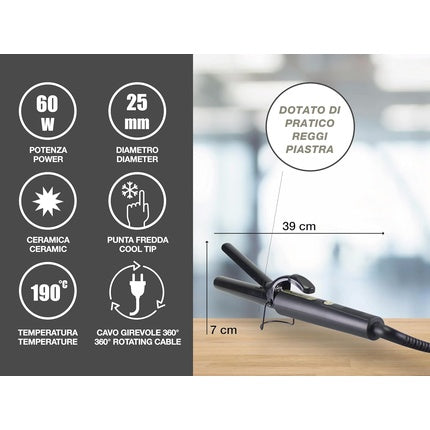 Beper P301PIS002 25mm Ceramic Curling Iron for Soft Curls and Perfect Styles