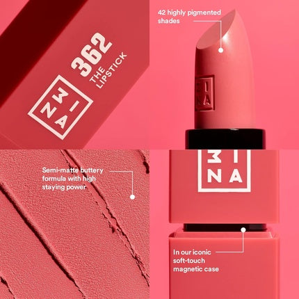 3INA Makeup The Lipstick 371 Doll Pink Lipstick with Vitamin E and Shea Butter to Nourish the Lips Long Lasting Lip Colour with Matte Finish and Creamy Texture Vegan Cruelty Free