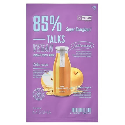 Talks Vegan Squeeze Sheet Mask Nourishing And Brightening Mask For Dull Skin Super Energizer 27g