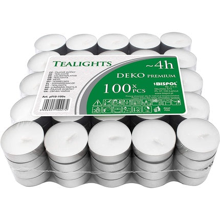 100 Bispol Tea Lights White 4 Hour Burn Time Unscented