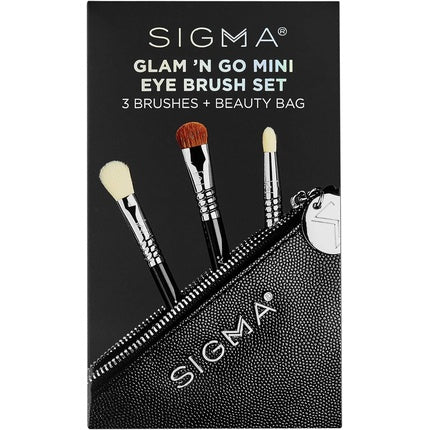 Sigma Beauty Glam 'N Go Mini Eye Brush Set Complete Eye Makeup Travel Kit 3 Synthetic Makeup Brushes and Beauty Bag Vegan Hypoallergenic Eye Makeup Brushes