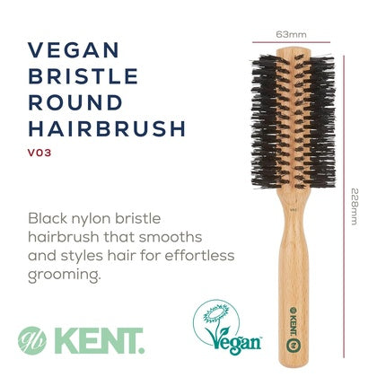 Kent V03 Vegan Boar Bristle Hair Brush Eco-Friendly Round Brush for Blow Outs
