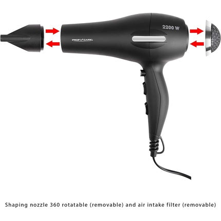 Profi-Care PC-HT 3017 Electric Hair Dryer with Soft-Touch Casing and Heat Protection 2200W Black