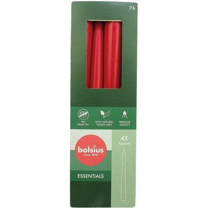 Bolsius Taper Candles Set Of 4 - 24.5x2.4 Cm, Red, Top Quality