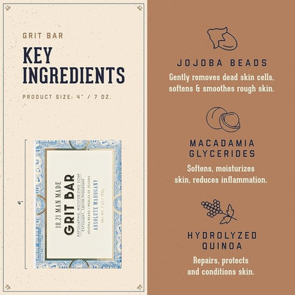 18.21 Man Made Men's Deep Cleansing Soap Bar 7 oz Activated Charcoal for Oily/Acne Prone Skin or Exfoliating Scrub Bar with Jojoba Beads 2 Scents Natural Premium Men's Grooming Exfoliating Grit Bar