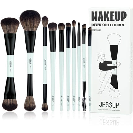 Jessup Makeup Brushes Set 10pcs Double Ended Makeup Brushes for Foundation