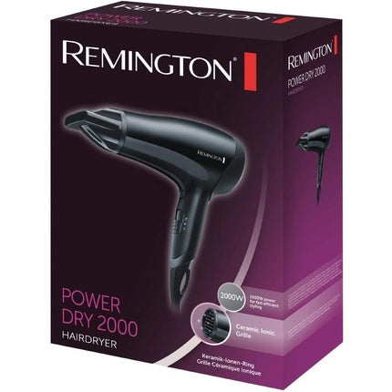 Remington Powerful Lightweight Hair Dryer Ceramic Ionic Grille for Even Heat Anti Static 3 Heat 2 Speed Settings with Cool Shot Eco Setting Energy Saving Concentrator Nozzle 2000W D3010 Stand Alone
