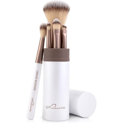 Luvia Makeup Brush Set Macchiato Travel Set 5 Cosmetic Brushes with Makeup Brush Storage Black Vegan White Macchiato