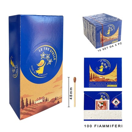 Fiammiferi Familiari Le Tre Stelle Matchsticks 100 Pack Of 50 Pieces