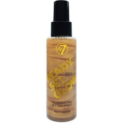 W7 Ready Set Glow Makeup Setting Spray Shimmer Finish Ultra-Fine Formula Gold