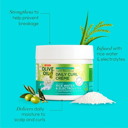 Olive Oil Max Moisture Super Nourishing Daily Curl Creme with Rice Water and Electrolytes 8.0 oz