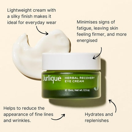 Jurlique Herbal Recovery Eye Cream Anti-Aging Targets Wrinkles Crow's Feet Dark Circles and Puffiness For All Skin Types Natural Ingredients 15ml