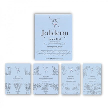 Joliderm Week End Set - Coconut Water Hydrating Sheet Mask, Contouring Under-Eye Mask Patch, Green Tea Oxygenating Purifying Sheet Mask, Anti-Blackheads Local Treatment Patch
