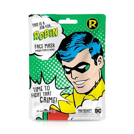 MAD Beauty DC Superheroes Robin Face Mask Moisturizing and Refreshing Sheet Mask for Nourished Skin and a Beautiful Complexion 31g