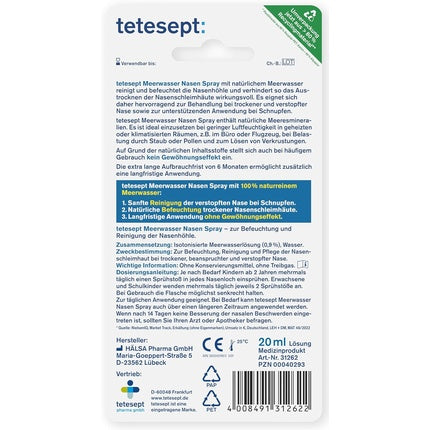 tetesept Sea Water Nasal Spray for Cleaning and Moisturizing Dry Nasal Mucosa 20ml