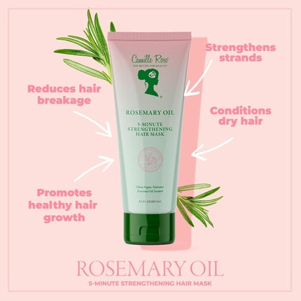 Camille Rose Rosemary Oil 5-Minute Deep Strengthening Hair Mask and Conditioner with Castor, Peppermint, and Rosemary Oils for Hair Growth 8.5 fl oz