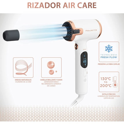 Rowenta CF4310 Ultimate Experience Air Care Curling Iron with New L-Shape and Gentle Airflow 8 Temperature Settings 130°C to 200°C White/Copper