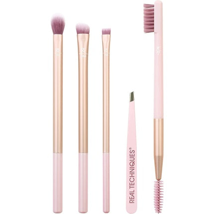 REAL TECHNIQUES Naturally Beautiful Eye Makeup Brush Kit 5 Piece Set Pink