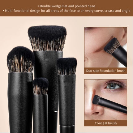 Jessup Makeup Brushes Set 14pcs Black Kabuki Foundation