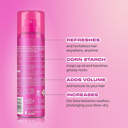 Lee Stafford Original Dry Shampoo No Rinse Spray to Refresh Hair in Between Washes 200ml Pink
