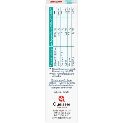 Doppelherz Active Collagen 1000 plus 500mcg Biotin plus Q10 for Skin and Connective Tissue with Copper and Manganese 30 Tablets