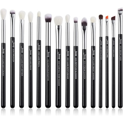 Jessup 15Pcs Professional Makeup Brushes Set Cosmetics Tools Eye Liner Shader Wood Handle Natural-Synthetic Hair Black/Silver T177 B-Pearl