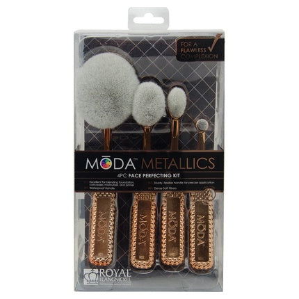 MODA Metallics Full Size Face Perfecting 4pc Oval Makeup Brush Set