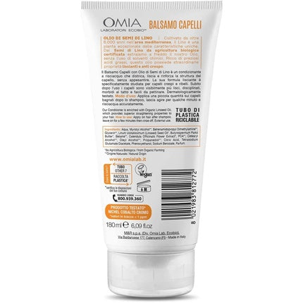 Omia Eco Bio Hair Conditioner with Flaxseed Oil for Frizzy, Straightening and Disciplining Hair - 180ml Bottle
