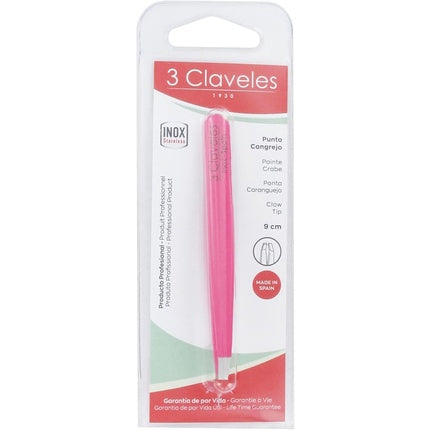 3 Claveles Claw Tip Tweezers 9cm - Pink