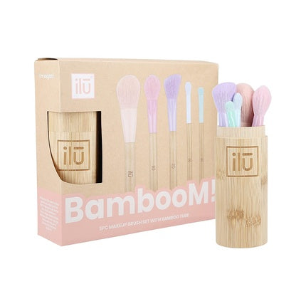 T4B ilu BambooM! Set of 5 Makeup Brushes with Bamboo Tube for Contouring, Blush, Powder, Eyeshadow, and Shading - Environmentally Friendly, Great Gift Idea