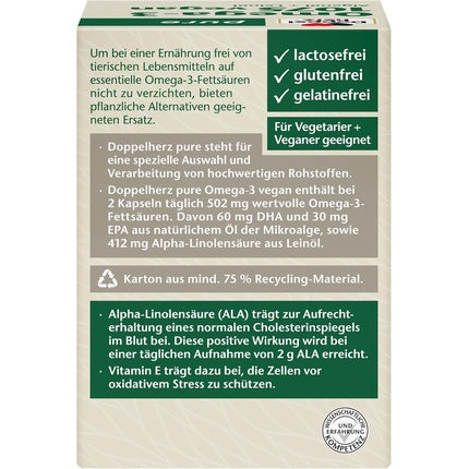 Doppelherz Pure Omega-3 1075 Vegan Algae Oil + Flaxseed Oil 80 Capsules