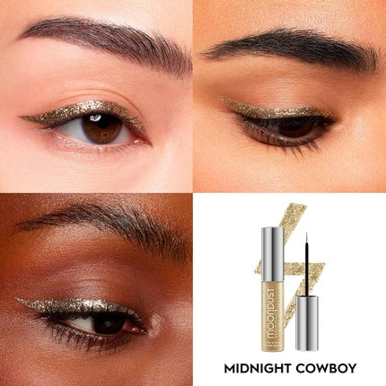 URBAN DECAY Moondust Liquid Glitter Eyeliner Longwear Sparkle Liner & Eyeshadow Topper Quick-Drying Water-Based Formula Buildable Shimmer Shades Vegan Formula Midnight Cowboy Gold Glitter