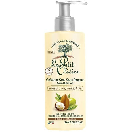 Le Petit Olivier Non-Rinse Nourishing Cream with Olive, Shea, and Argan Oils for Dry and Damaged Hair 200ml Pump Bottle - Made in France