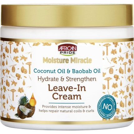 African Pride Moisture Miracle Coconut and Baobab Oil Leave-In Cream 15 oz
