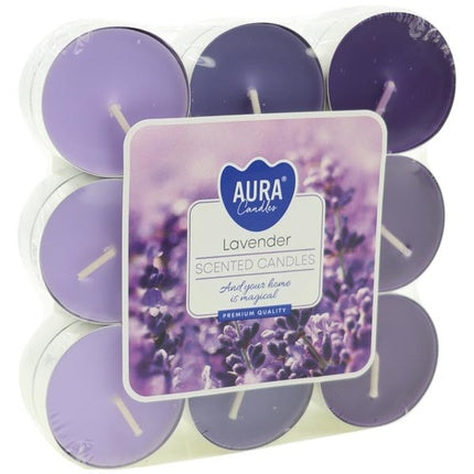 Aura Candles Tealights Fragrance 18s Lavender Lightdark Color Gradation 4 Hours Burning Time
