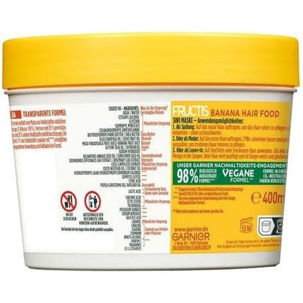 Garnier Fructis Nourishing Banana Hair Food 3-in-1 Mask for Dry Hair with Extra Lipid Complex Vegan Formula 400ml