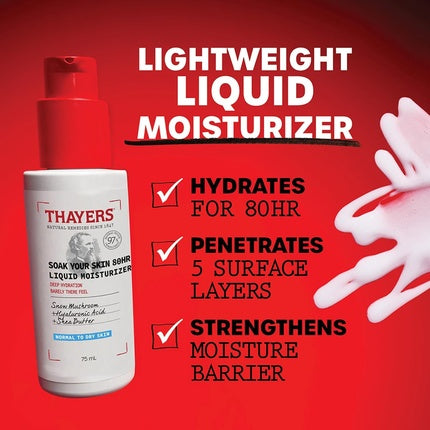 Thayers Soak Your Skin 80HR Liquid Moisturizer Face Moisturizer with Hyaluronic Acid and Snow Mushroom 75ml