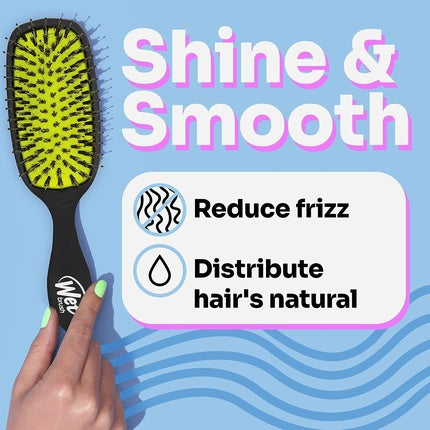 Wet Brush Shine Enhancer Paddle Hair Brush Black with Natural Boar Bristles - Pain-Free Detangling Brush for All Hair Types